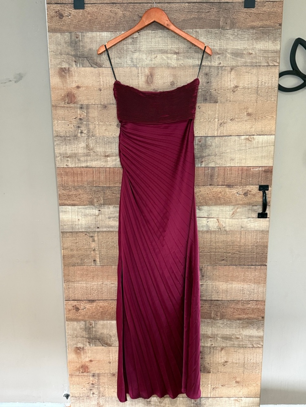 Lulu’s Wine Red Pleated Strapless Maxi Dress - Picture 2 of 4